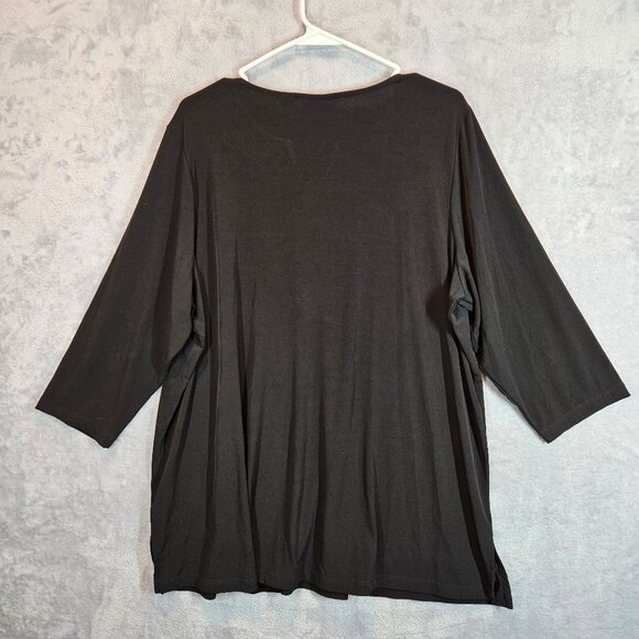 JM collections Womens 1x Black Embroidered V-Neck Top stretch business casual - Picture 2 of 10